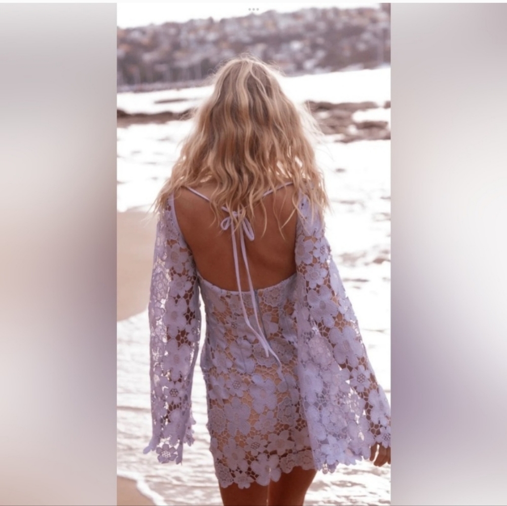 NWT Free People x RUMER Remi Mini Dress Floral Lace Crochet Lilac XS - Picture 9 of 15